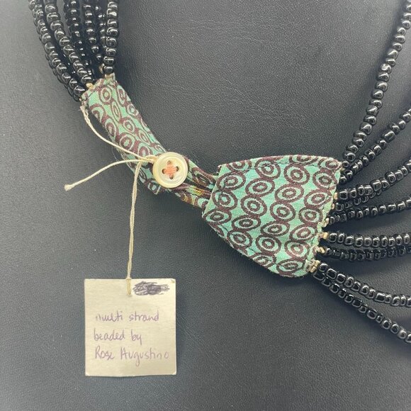 Rose Augustino Multi-Strand Beaded Layered Necklace Black and Silver Tone - Picture 5 of 6